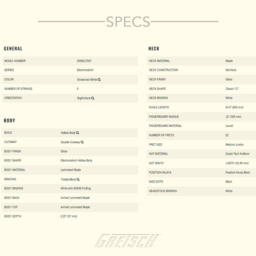 Gretsch G5422TG Electromatic Bigsby Electric Guitar (Snowcrest White) with Case