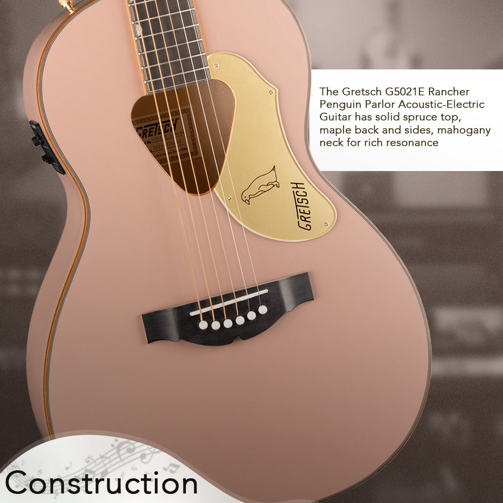 Gretsch G5021E Rancher Penguin Parlor Acoustic-Electric Guitar (Pink) with Case
