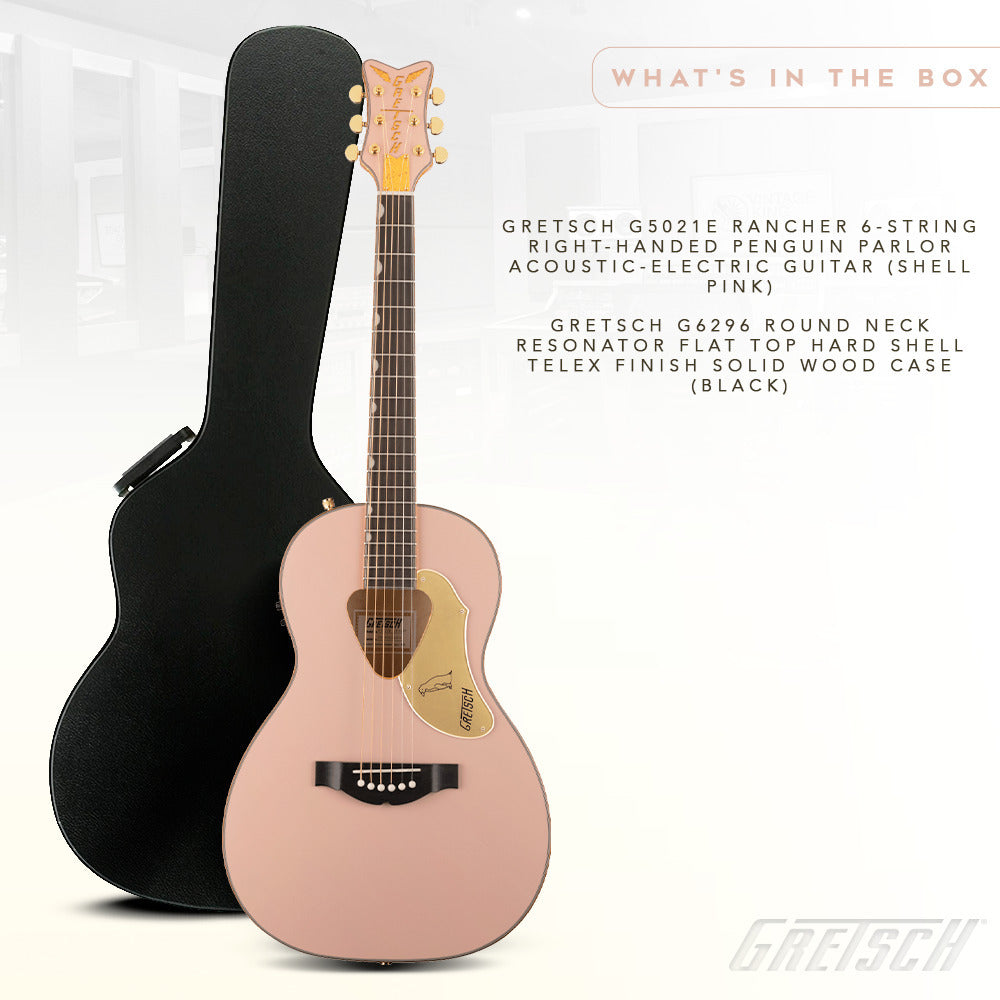Gretsch G5021E Rancher Penguin Parlor Acoustic-Electric Guitar (Pink) with Case