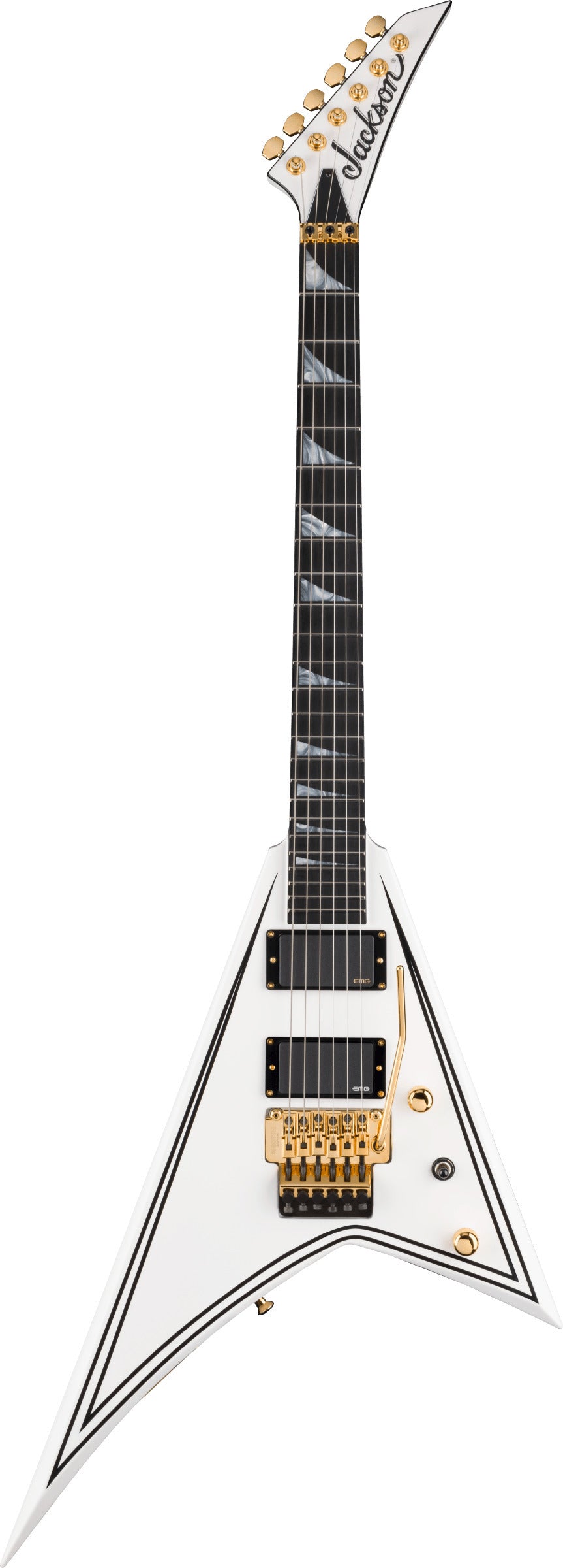 Jackson MJ Series Rhoads RR24MG Electric Guitar, White with Black Pinstripes
