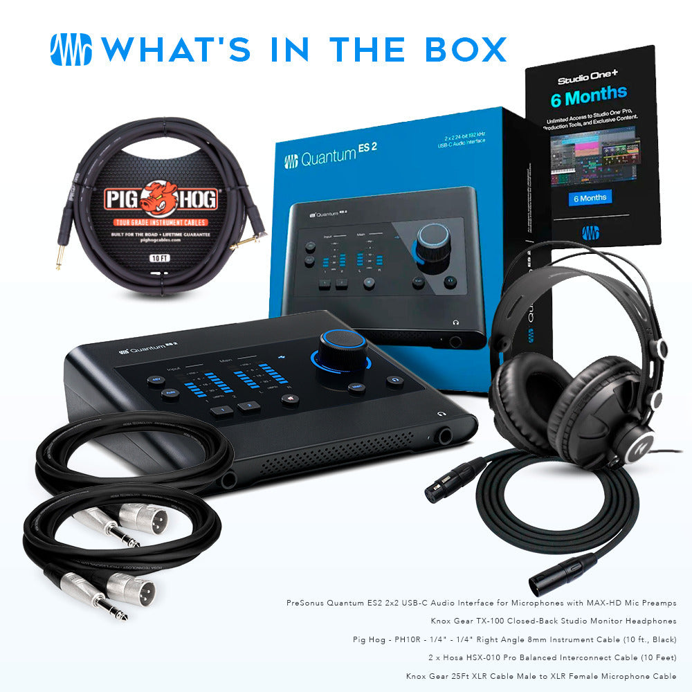 PreSonus Quantum ES2 2x2 USB-C Audio Interface with Headphones(Black) Bundle