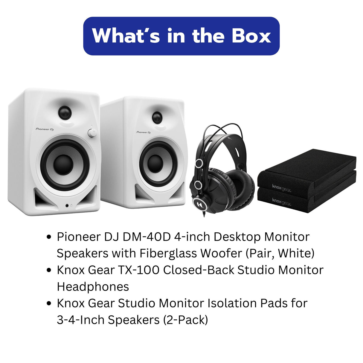 Pioneer DJ DM-40D 20W 4in Desktop Active Monitor Speakers (White) and Headphones
