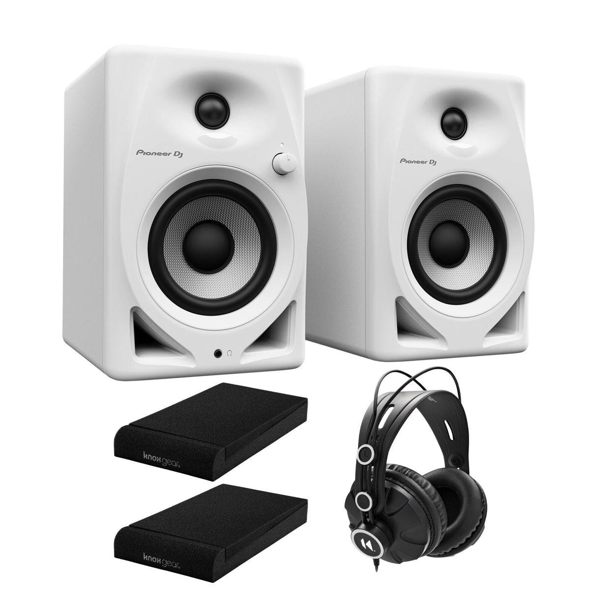Pioneer DJ DM-40D 20W 4in Desktop Active Monitor Speakers (White) and Headphones