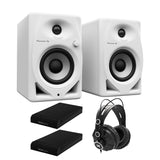 Pioneer DJ DM-40D 20W 4in Desktop Active Monitor Speakers (White) and Headphones