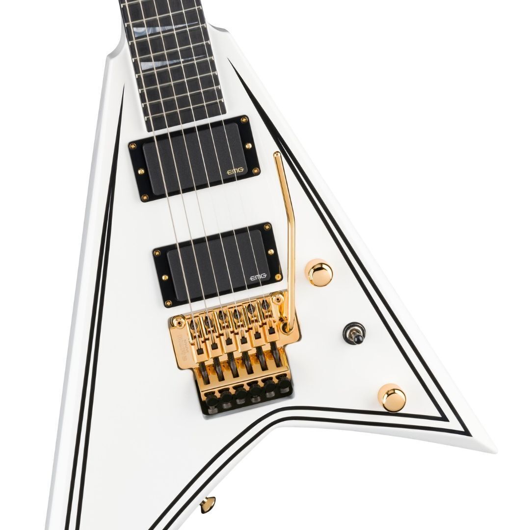 Jackson MJ Series Rhoads RR24MG Electric Guitar, White with Black Pinstripes