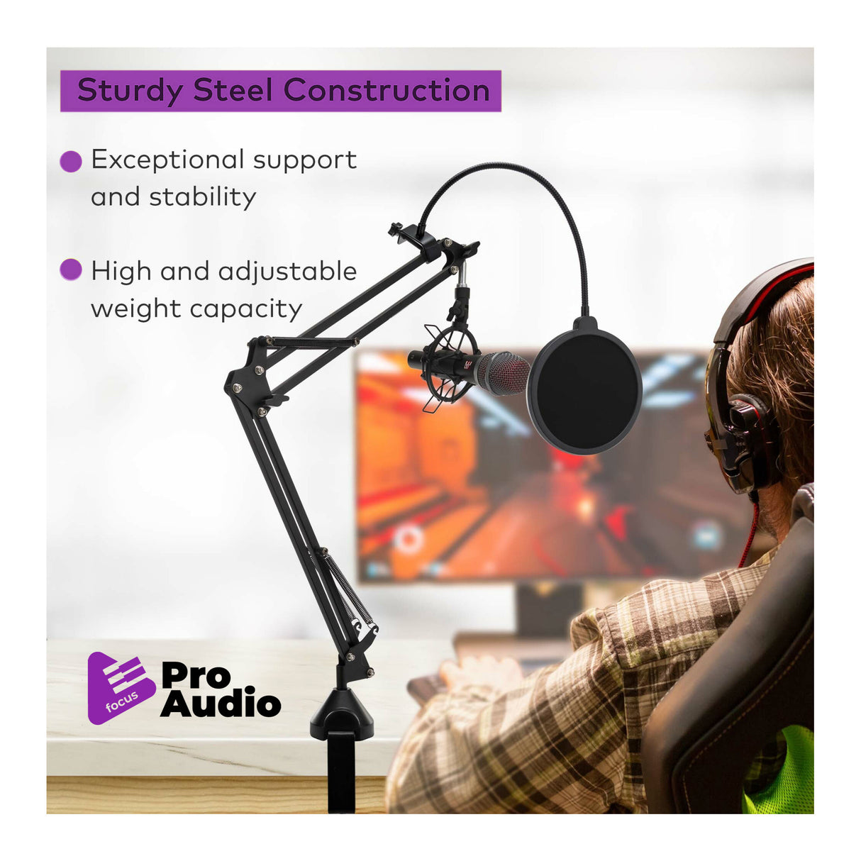FocusProAudio Desktop Boom Arm Microphone Stand
