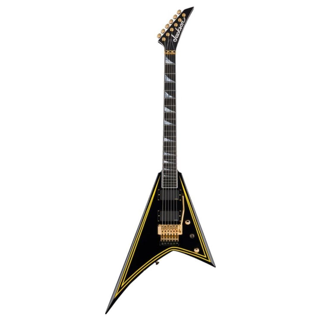 Jackson MJ Series Rhoads RR24MG Electric Guitar, Black with Yellow Pinstripes