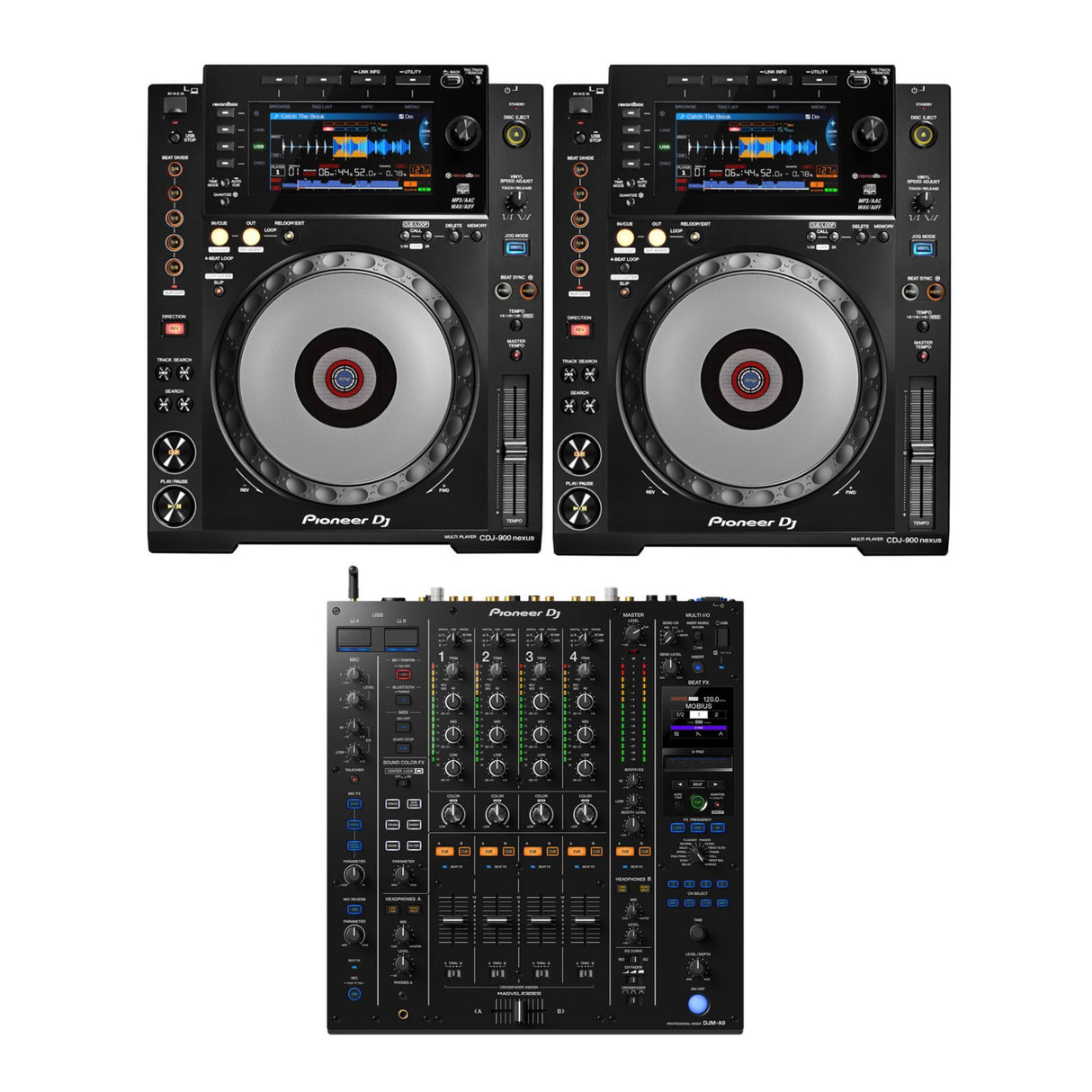 Pionner DJ DJM-A9 4-Channel DJ Mixer with Pioneer DJ CDJ-900NXS (Pair)