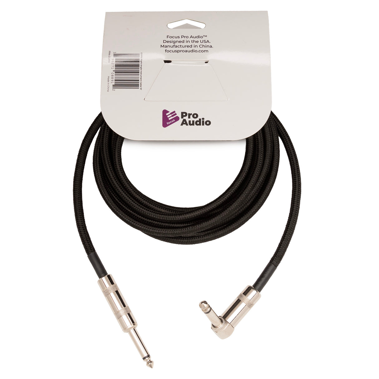 FocusProAudio Woven Right Angle Instrument Cable (10-Feet)