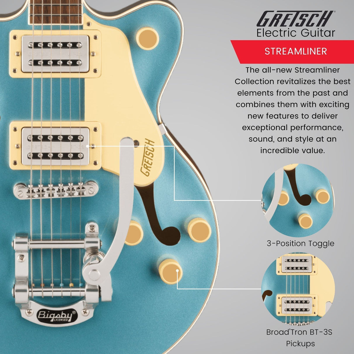 Gretsch G2655T Streamliner Center Block Jr. Double-Cut Electric Guitar (Blue)