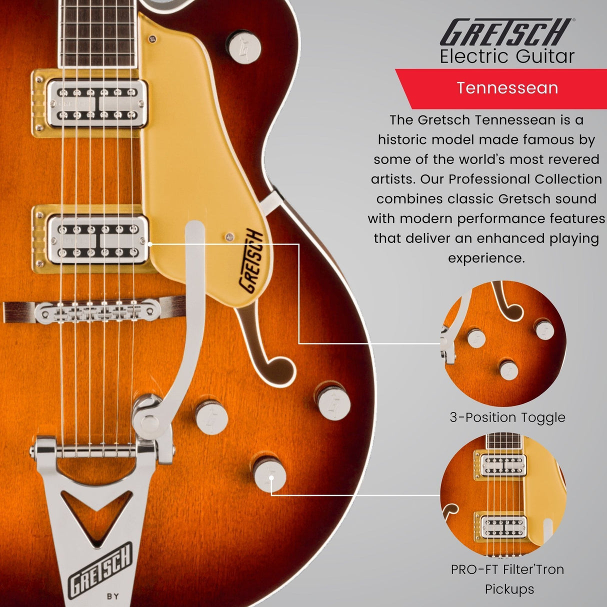 Gretsch Tennessean Electric Guitar with String-Thru Bigsby (Havana Burst)