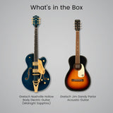 Gretsch Nashville Hollow Body Electric Guitar (Blue) with Acoustic Guitar