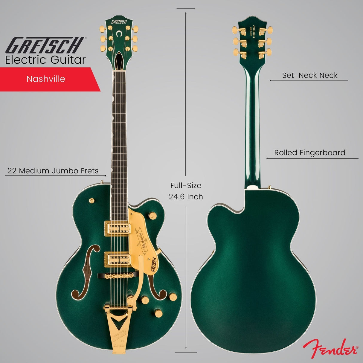 Gretsch Nashville Hollow Body Cadillac Green Electric Guitar Bundle