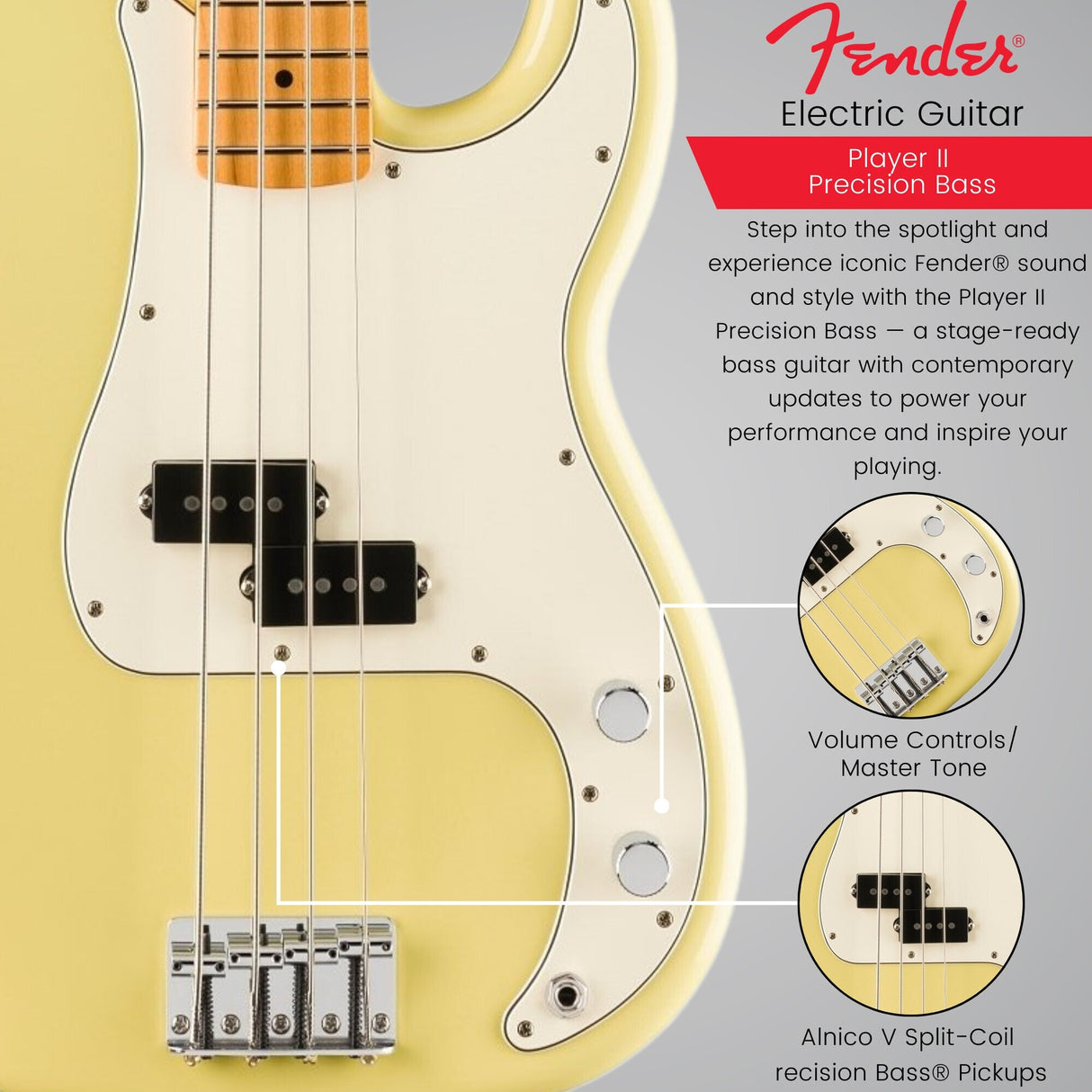 Fender Player II Precision Bass, Maple Fingerboard, Hialeah Yellow