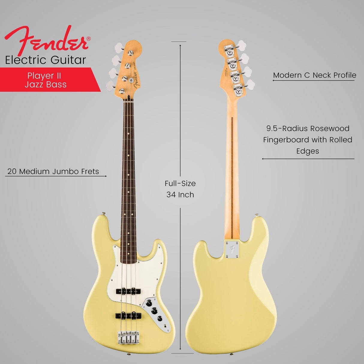 Fender Player II Jazz Bass, Rosewood Fingerboard, Hialeah Yellow