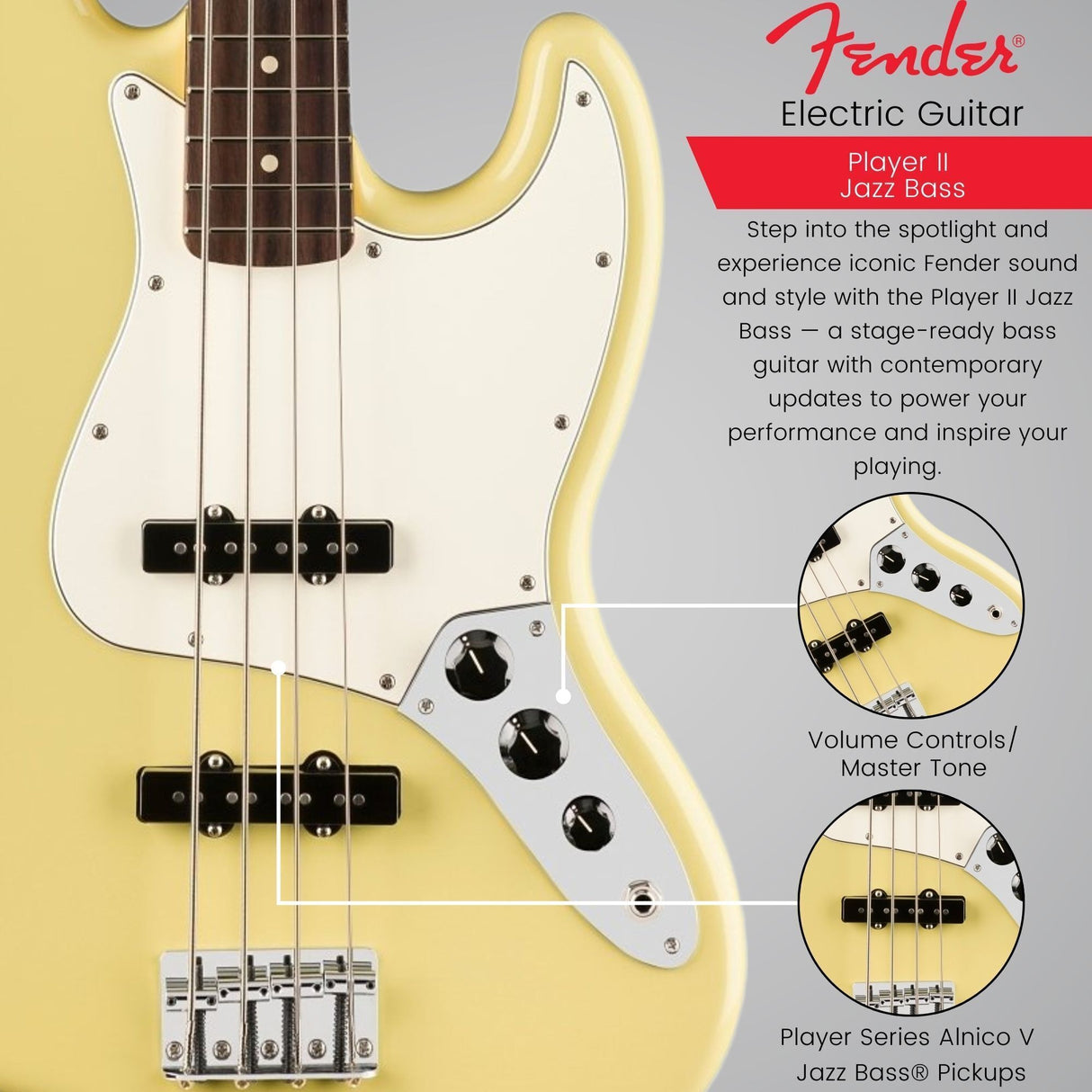 Fender Player II Jazz Bass, Rosewood Fingerboard, Hialeah Yellow