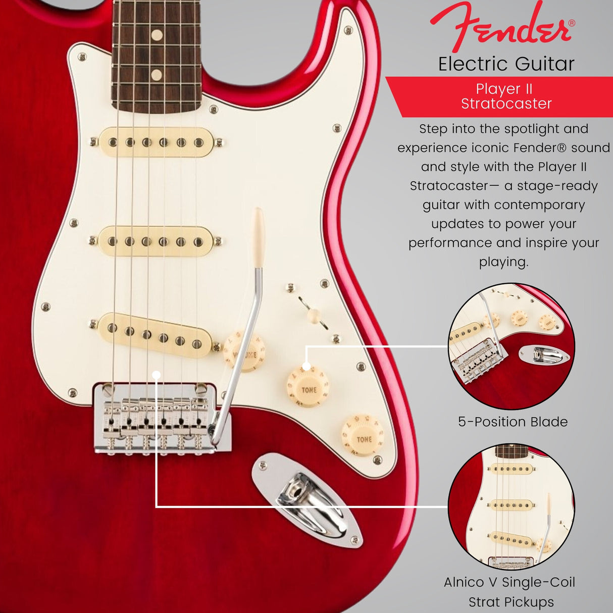 Fender Player II Stratocaster, Rosewood Fingerboard Cherry Burst Electric Guitar