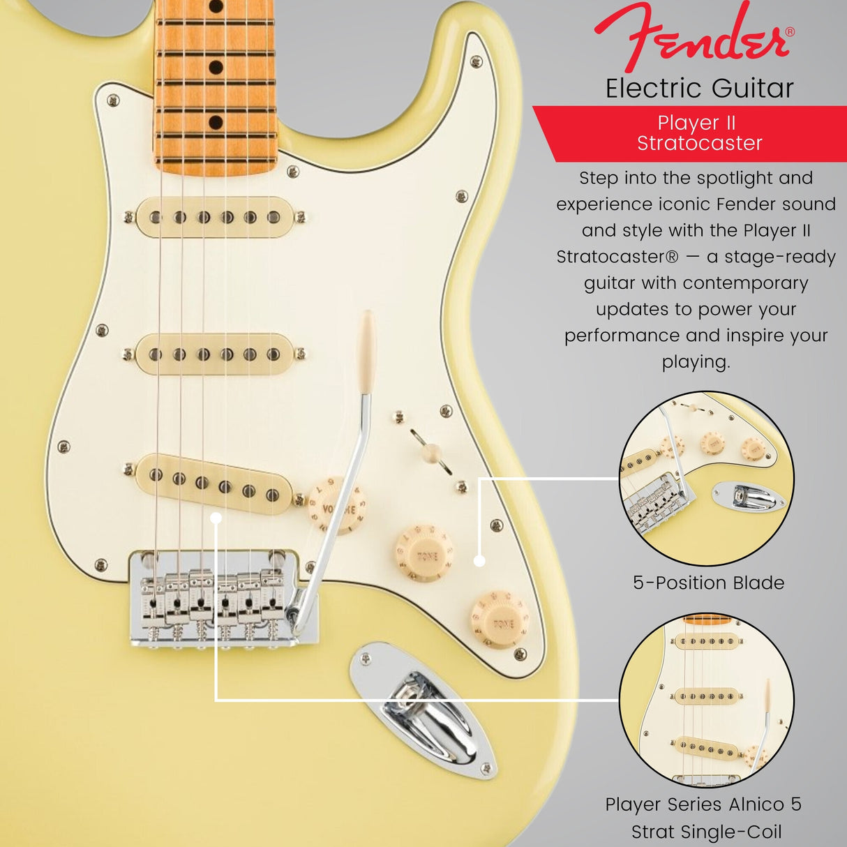 Fender Player II Stratocaster, Maple Fingerboard, Hialeah Yellow Electric Guitar