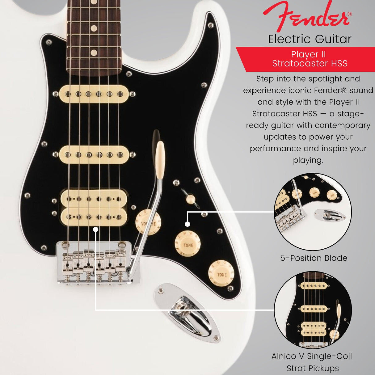 Fender Player II Stratocaster, Rosewood Fingerboard, Polar White Electric Guitar