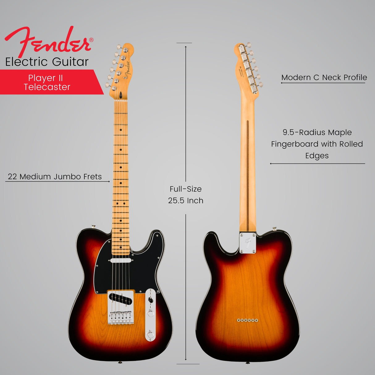 Fender Player II Telecaster, Maple Fingerboard, 3-Color Sunburst Electric Guitar