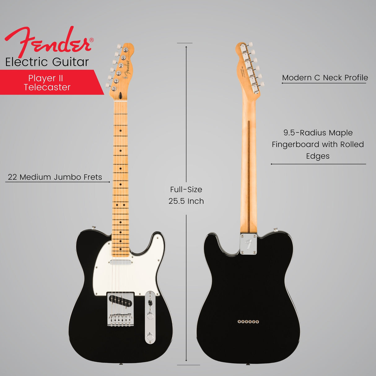 Fender Player II Telecaster, Maple Fingerboard, Black Electric Guitar