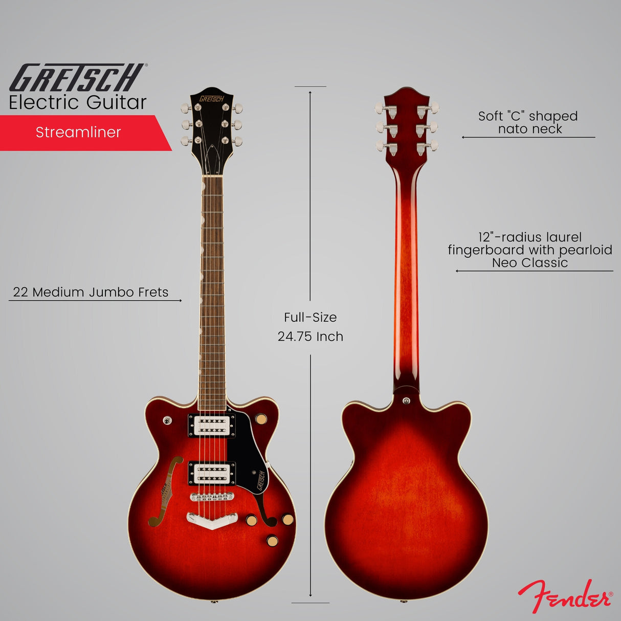 Gretsch G2655 Streamliner Center Block Jr. Electric Guitar (Claret Burst)