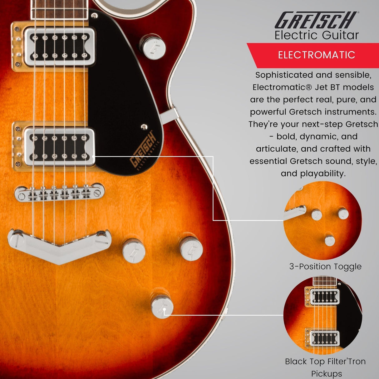 Gretsch G5220 Electromatic Jet BT Single Cut Sweet Tea Electric Guitar Bundle