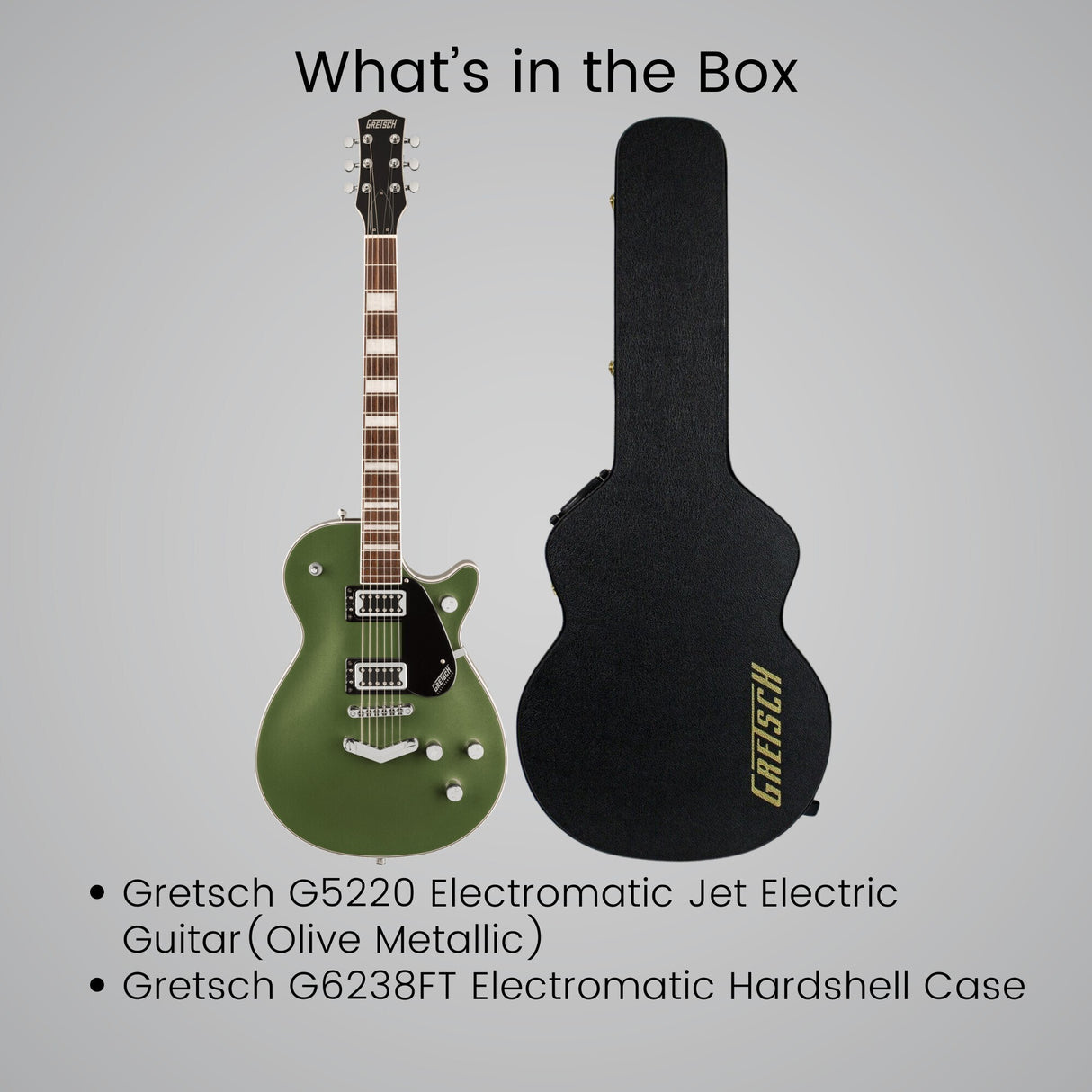 Gretsch G5220 Electromatic Jet BT Single Cut Olive Metallic Guitar Bundle