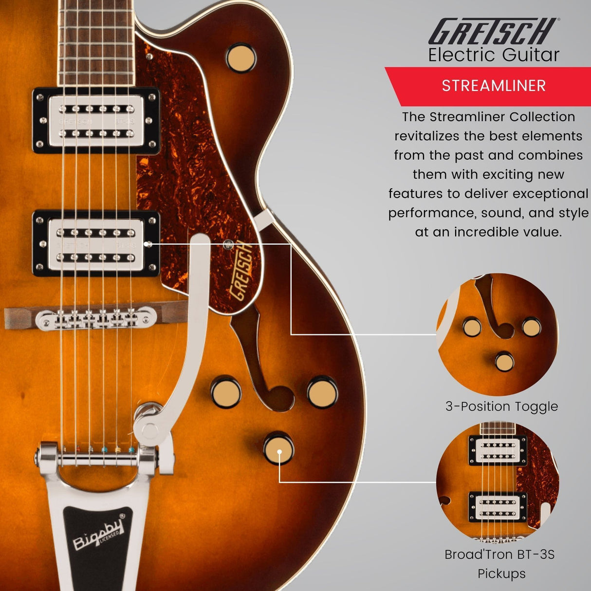 Gretsch G2420T Streamliner Hollow Body Electric Guitar (Robusto Burst) Bundle