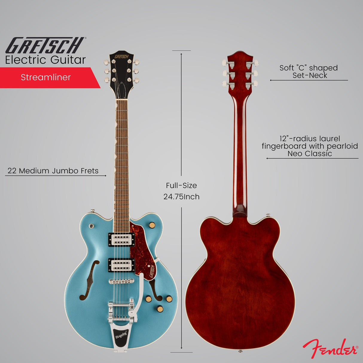 Gretsch G2622T Streamliner Center Block Arctic Blue Electric Guitar Bundle
