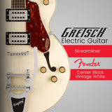 Gretsch G2622T Streamliner Center Block Double-Cut Electric Guitar (Vintage White) with Case Bundle