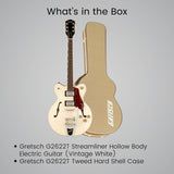 Gretsch G2622T Streamliner Center Block Double-Cut Electric Guitar (Vintage White) with Case Bundle