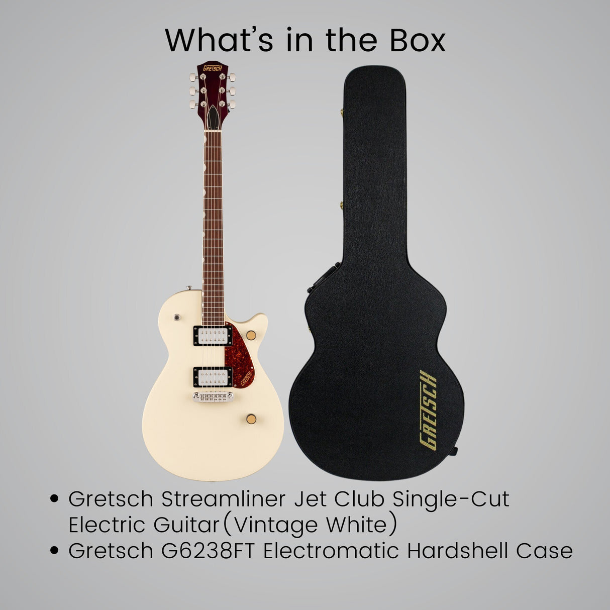 Gretsch Streamliner Jet Club Single-Cut Electric Guitar (Vintage White) Bundle