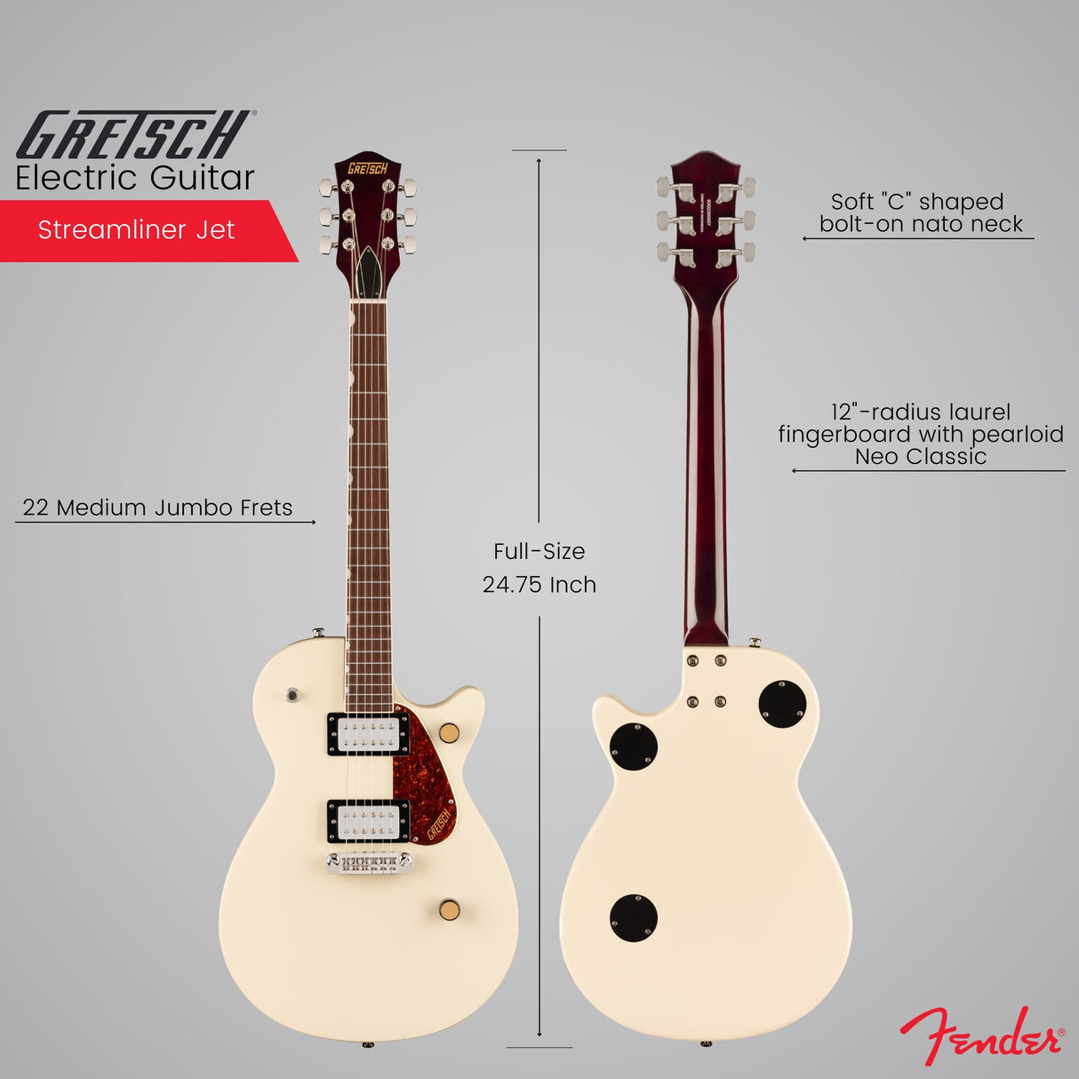 Gretsch Streamliner Jet Club Single-Cut Electric Guitar (Vintage White) Bundle