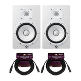 Yamaha HS8 8 Inch Powered White Studio Monitor 2 Pack with 2x Cable Bundle
