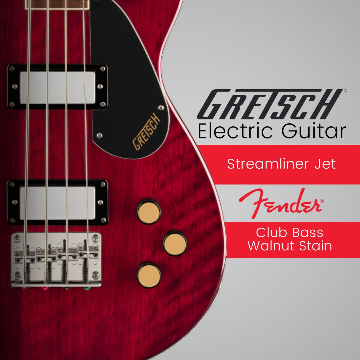 Gretsch Streamliner Jet Club Single-Cut 4-String Bass Guitar (Walnut) Bundle