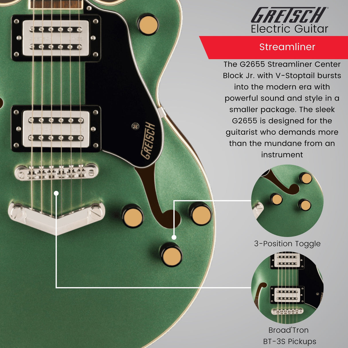 Gretsch G2655 Streamliner Center Block Jr. Electric Guitar (Steel Olive)