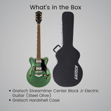 Gretsch G2655 Streamliner Center Block Jr. Electric Guitar (Steel Olive) Bundle