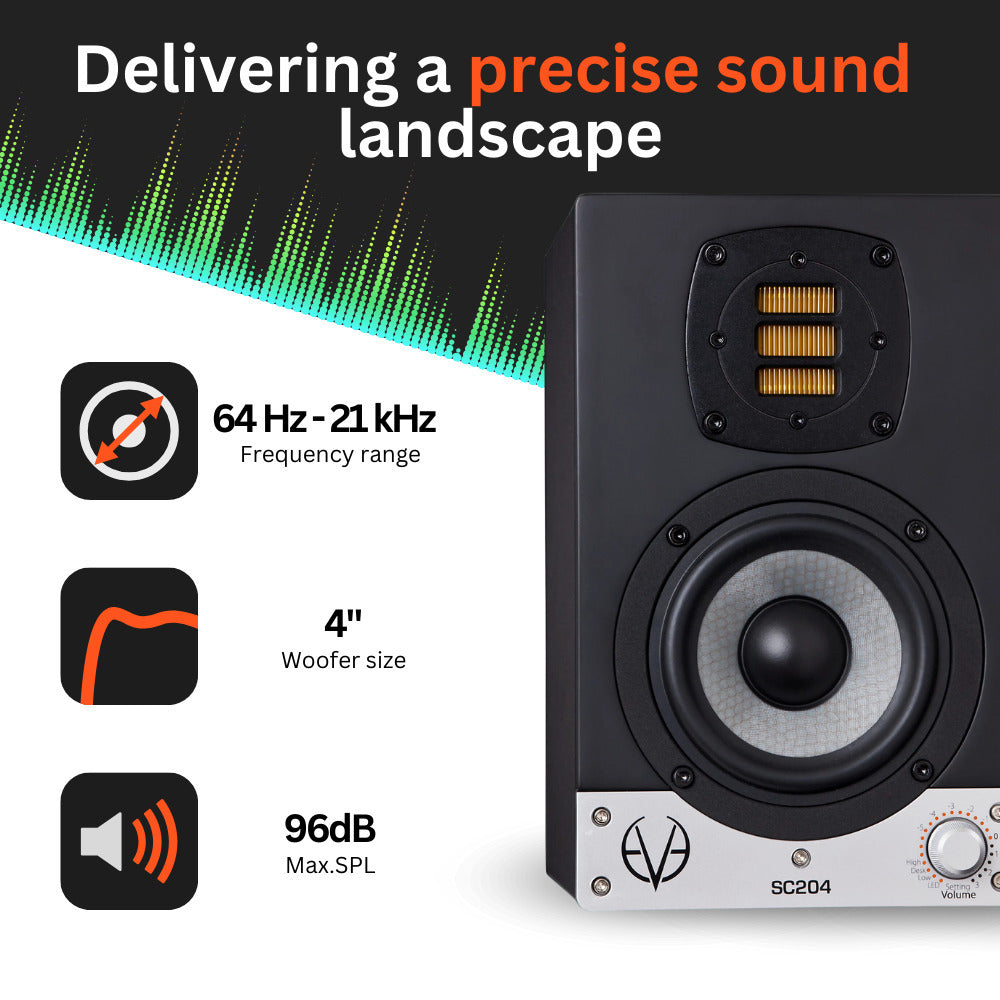 EVE Audio SC204 4-Inch Studio Monitor (Pair) with Isolation Pads and Cables