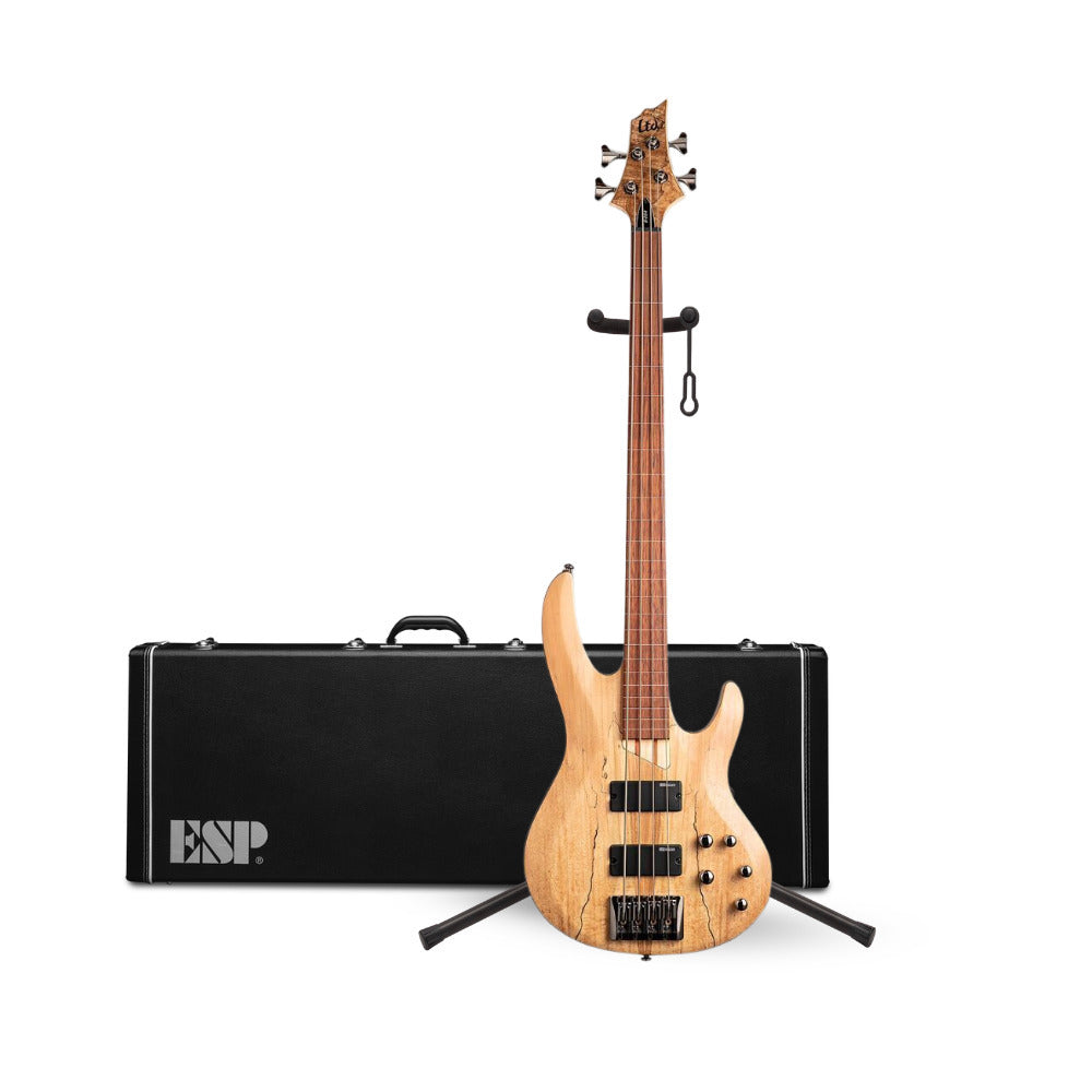 ESP LTD B-204SM Fretless Bass Guitar - Natural Satin with Case and Stand