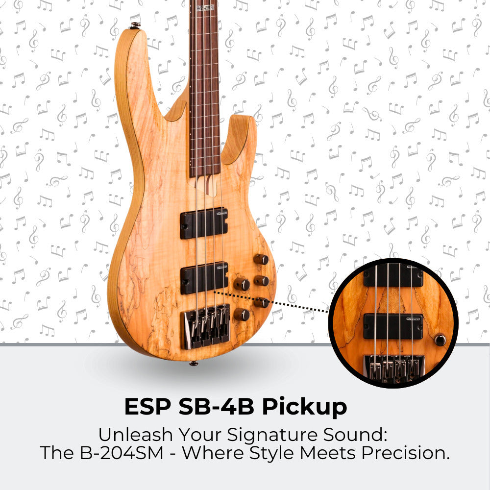 ESP LTD B-204SM Bass Guitar - Natural Satin with Hardshell Case and Stand