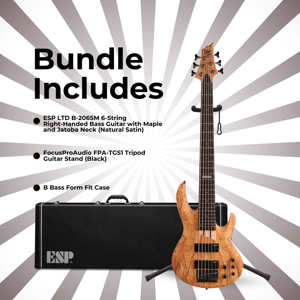 ESP LTD B-206SM Bass Guitar - Natural Satin with Hardshell Case and Stand
