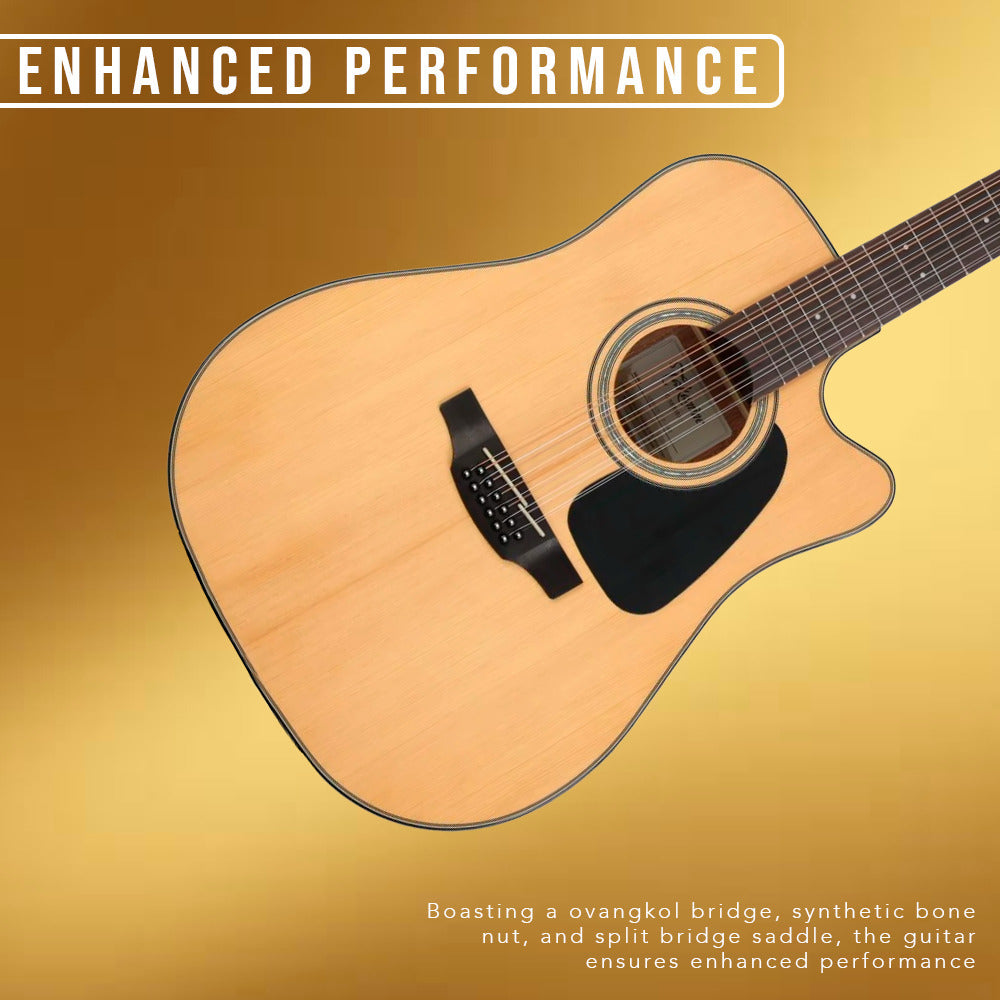 Takamine GD30CE-12NAT 12-String Acoustic-Electric Guitar with Stand, Tuner