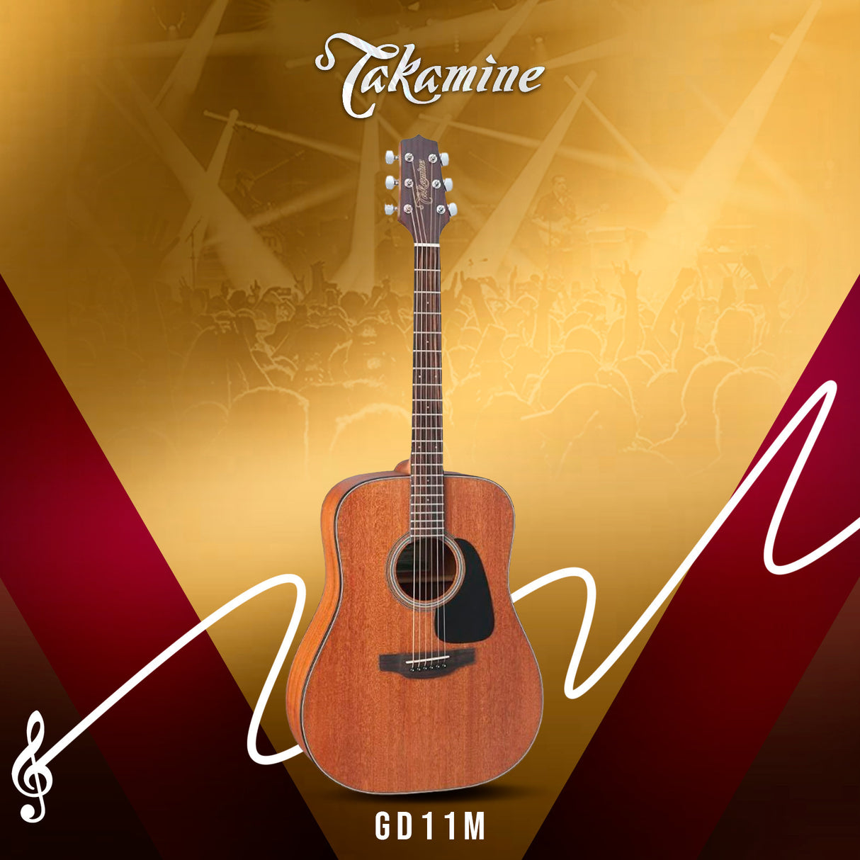 Takamine GD11M Dreadnought Acoustic Guitar, Natural Satin Finish with Gigbag