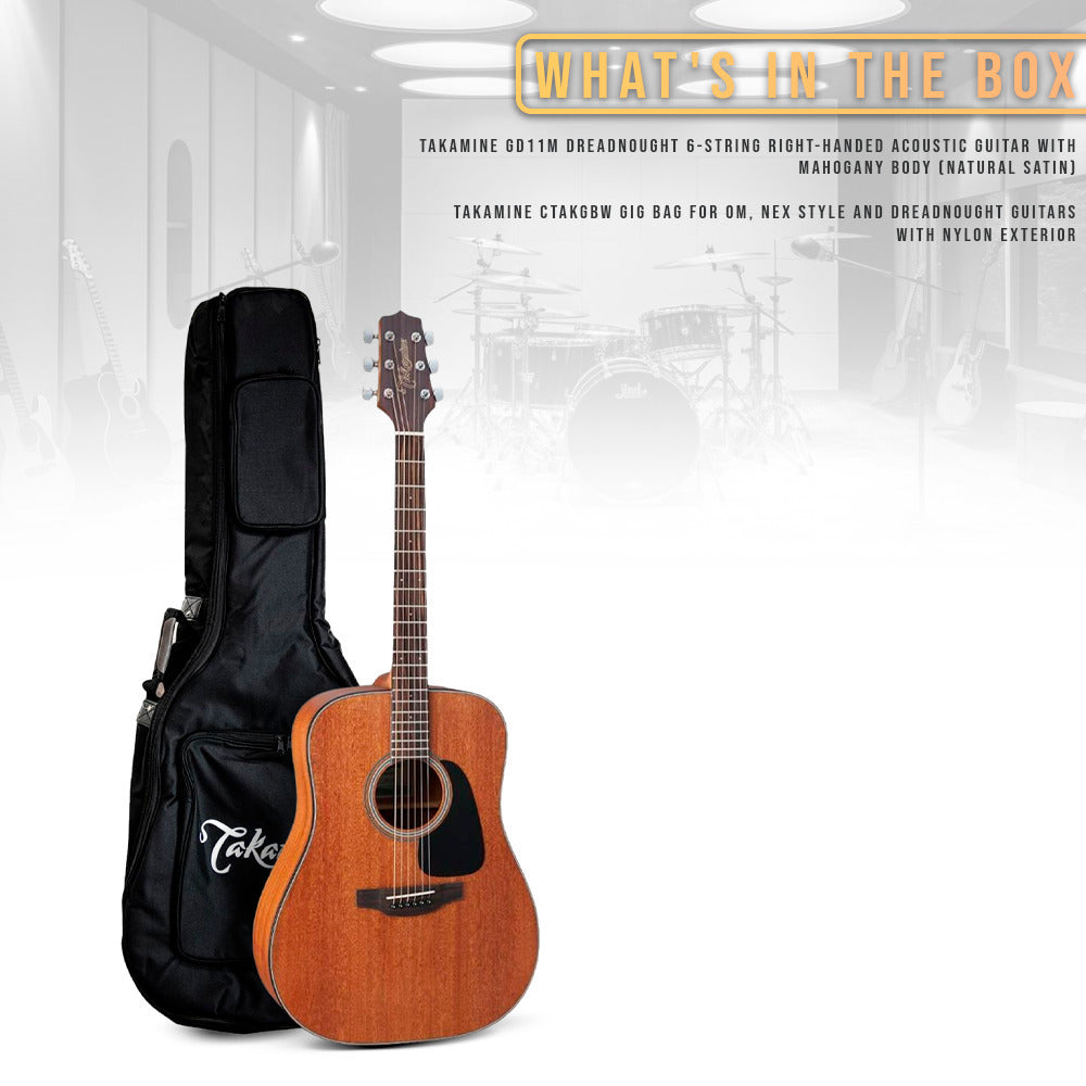 Takamine GD11M Dreadnought Acoustic Guitar, Natural Satin Finish with Gigbag