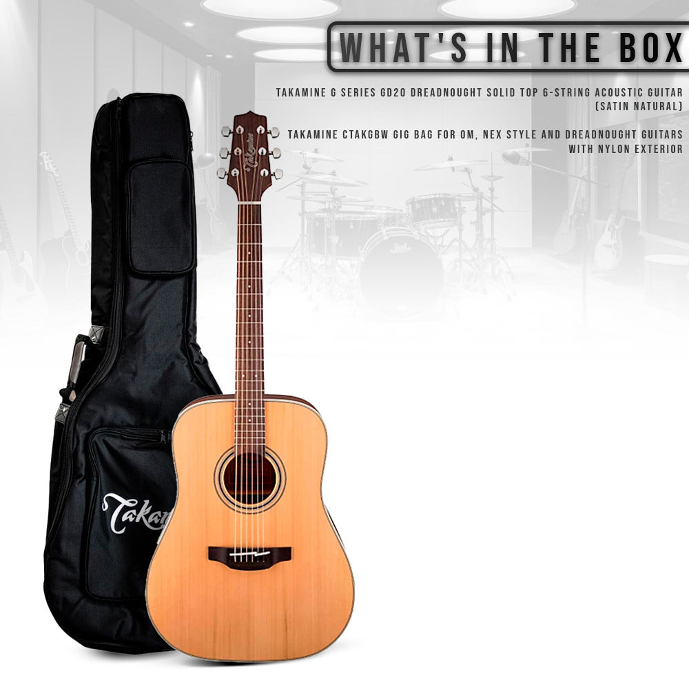 Takamine G Series GD20 Dreadnought Acoustic Guitar Satin Natural with Gigbag