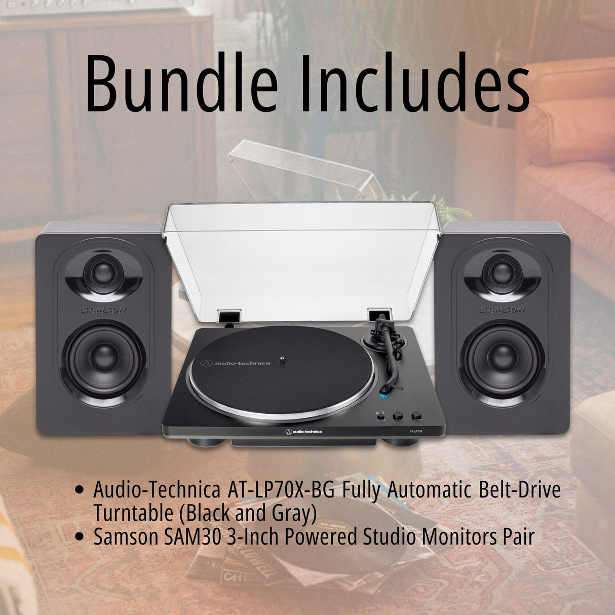 Audio-Technica AT-LP70X-BG Fully Automatic Belt-Drive Turntable (Black/Gray) Kit
