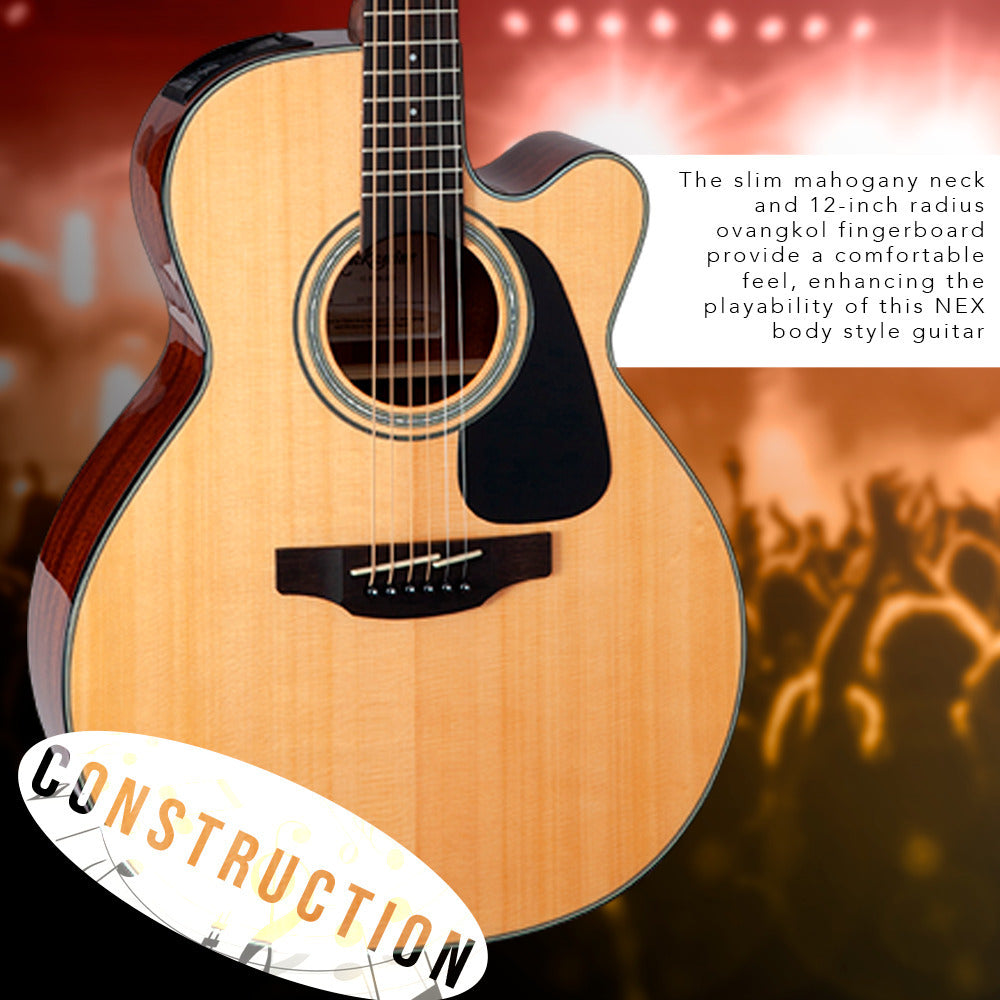 Takamine GN30CE-NAT Nex Cutaway Acoustic-Electric Guitar, Natural with Gig Bag