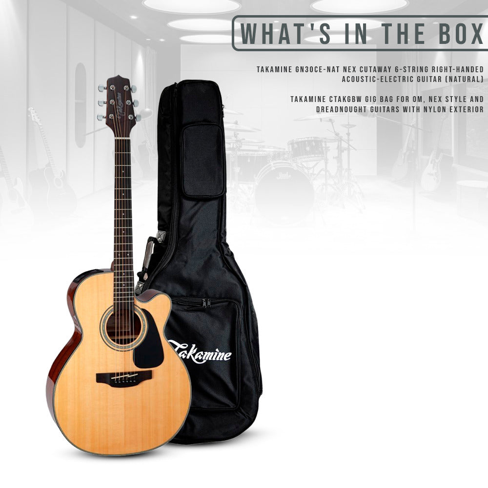 Takamine GN30CE-NAT Nex Cutaway Acoustic-Electric Guitar, Natural with Gig Bag
