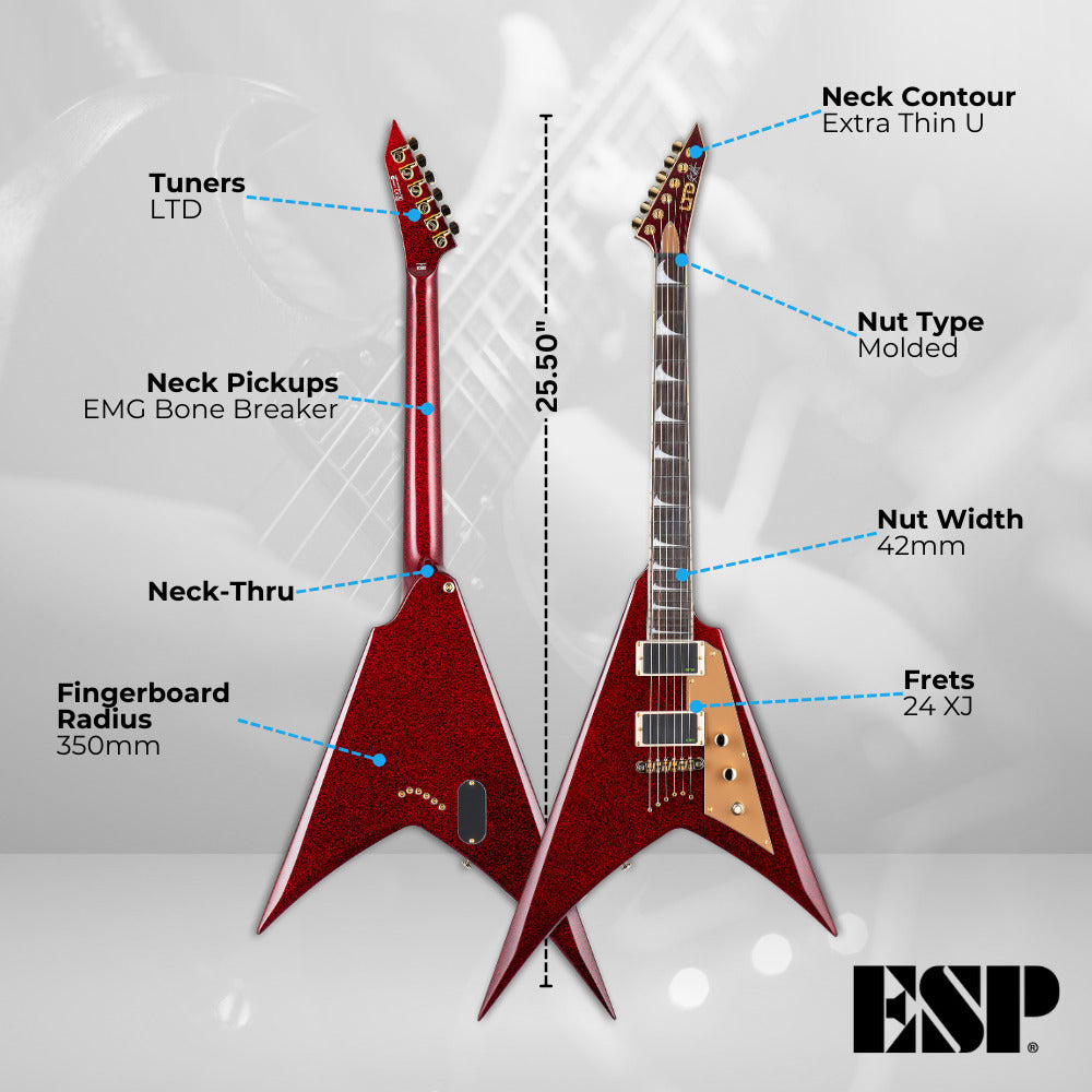 ESP LTD KH-V Kirk Hammett Signature Electric Guitar Red Sparkle with Accessories